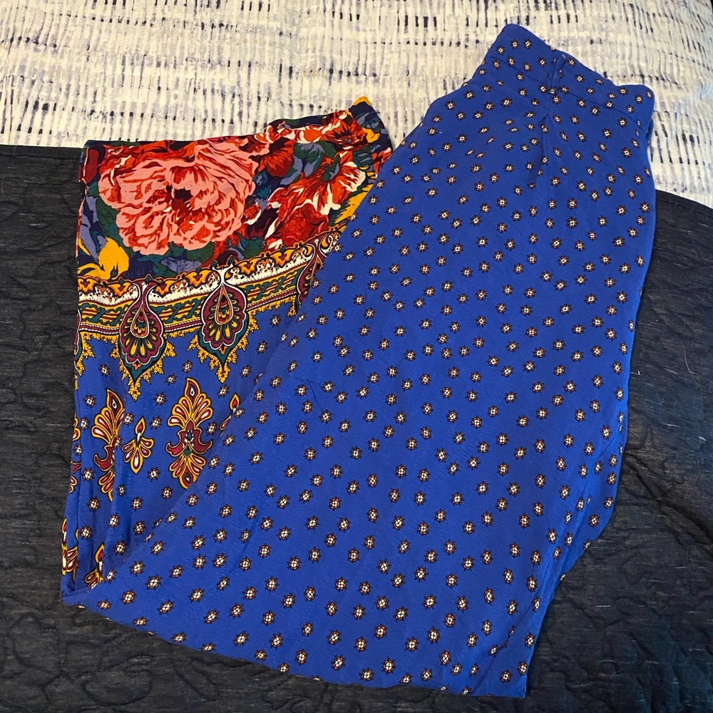 Blue Indie Wide Leg Pants with Tie Waist
